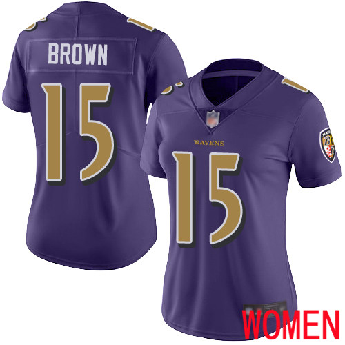Baltimore Ravens Limited Purple Women Marquise Brown Jersey NFL Football #15 Rush Vapor Untouchable->women nfl jersey->Women Jersey